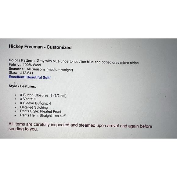 Hickey Freeman 44R 38x27 Gray with Ice Blue Multi-Stripe Quality Suit 3/2 Roll - Picture 2 of 16